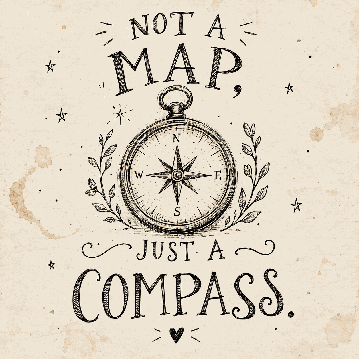 Not a map, just a compass — handgetekende illustratie